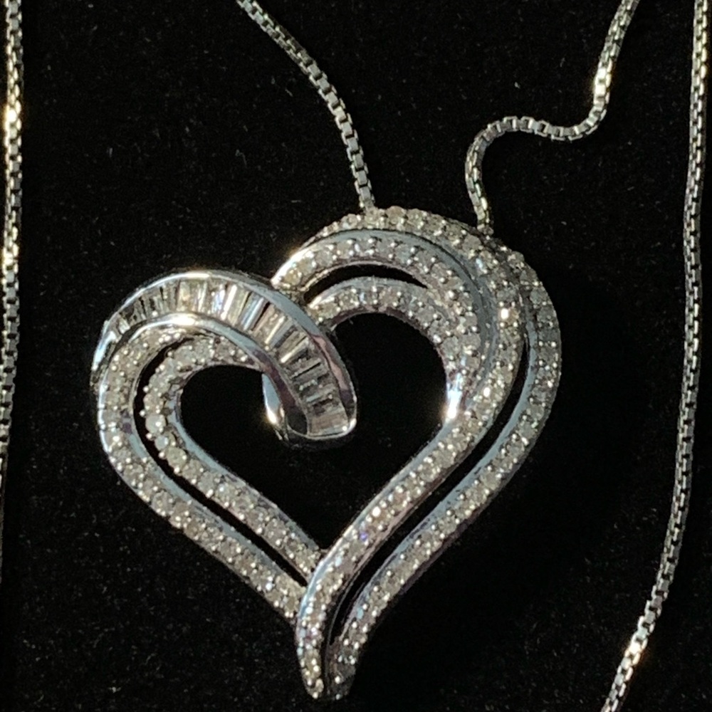 Diamond Double 1CT Heart Pendant Necklace Sterling Silver 18" Chain Kay Jewelers